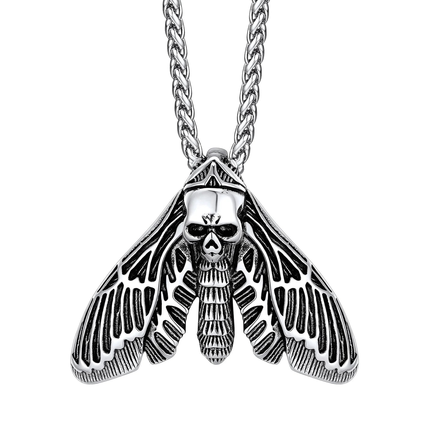 Death Head Moth Pendant Necklace for Men Stainless Steel Skull Butterfly Necklace Gothic Punk Jewelry Halloween Party