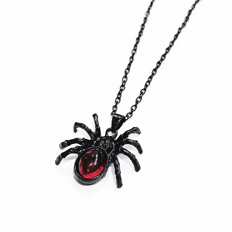 Vintage Red Crystal Spider Pendant Necklaces Punk Rock Gothicinsect Animal Choker for Men Boyfriend Gift Party Club Jewelry