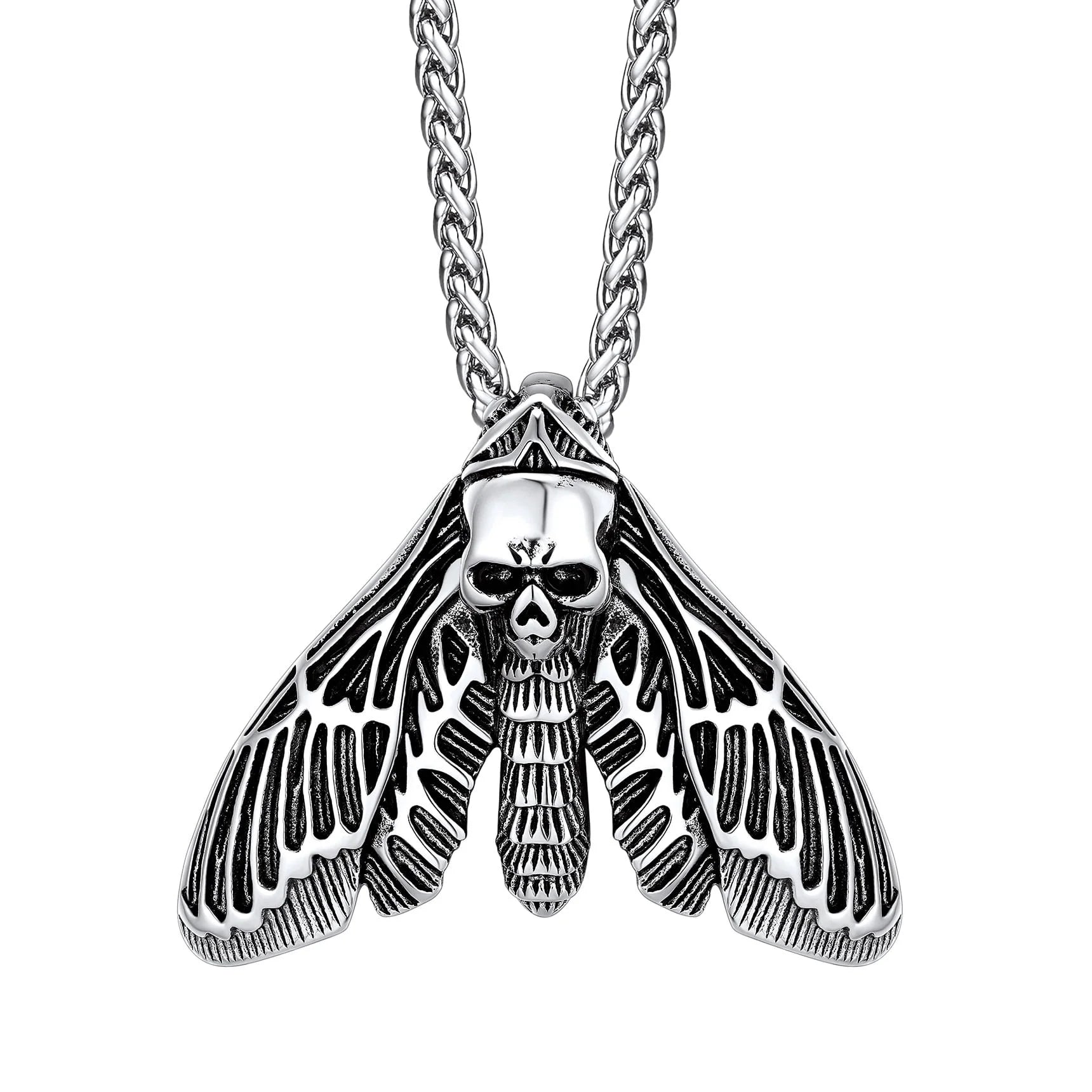 Death Head Moth Pendant Necklace for Men Stainless Steel Skull Butterfly Necklace Gothic Punk Jewelry Halloween Party
