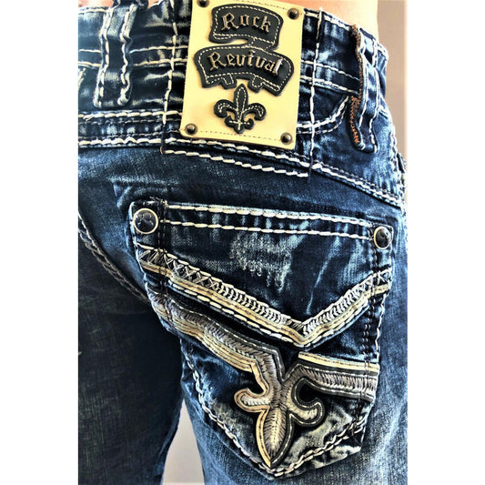 New with Tags Mens Rock Revival Straight Stretch Jeans Cael 29X34