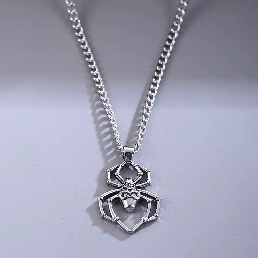 Vintage Red Crystal Spider Pendant Necklaces Punk Rock Gothicinsect Animal Choker for Men Boyfriend Gift Party Club Jewelry