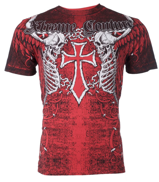 Xtreme Couture Affliction Men'S T-Shirt AFTERSHOCK Skull Red Tattoo Biker M-3XL
