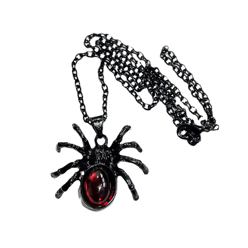 Vintage Red Crystal Spider Pendant Necklaces Punk Rock Gothicinsect Animal Choker for Men Boyfriend Gift Party Club Jewelry